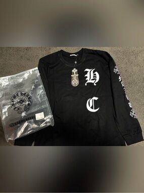Chrome Hearts Black Long Sleeve Shirt with White Gothic HC Motif